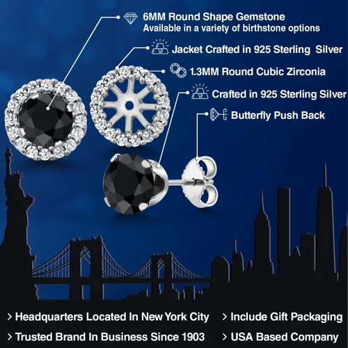 Vista 236 de Gem Stone King Aretes redondos de plata de ley 925 de 0.236 in con piedra natal extraíble para mujer