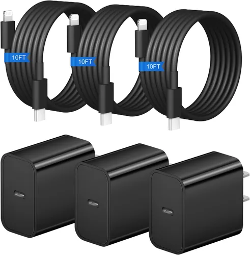Vista 19 de Cargador rápido para iPhone, 3+3 unidades, cargador de pared USB C de 20 W con cable de carga rápida de 6 pies compatible con iPhone