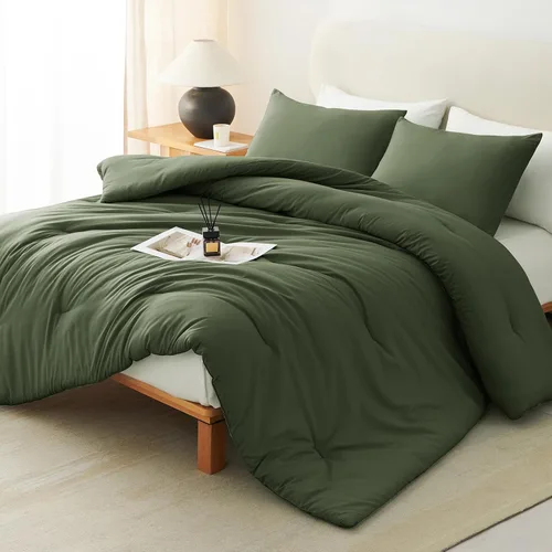 Vista 24 de CozyLux - Juego de edredón beige tamaño individual/individual XL, 2 piezas de juego de cama extra largo sólido transpirable acolchado, juego de cama
