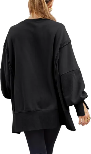 Vista 4 de AUTOMET Sudaderas de gran tamaño para mujer, estilo casual, cuello redondo, manga larga, con abertura, ropa de moda de otoño 2023