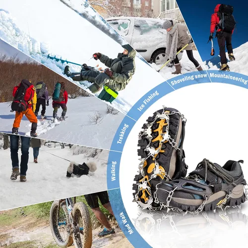 Vista 7 de TIMINGILA - Botas de hielo de tracción para botas de senderismo, zapatos para mujeres, hombres y niños, agarre de nieve de tracción para senderismo