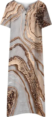 Vista 3 de ZEFOTIM Vestidos para mujer 2023 de manga corta, cuello en V, floral, casual, verano, bohemio, holgado, vestido midi con bolsillos