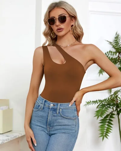 Vista 4 de WAYMAKER Camiseta sin mangas sexy con un hombro recortado frontal sin espalda para mujer