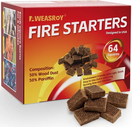 Vista 8 de Fire Starter Squares 192 - Arrancadores de fuego para chimenea, chimenea, parrilla de barbacoa, fuego de campamento, estufa de leña, resistente al