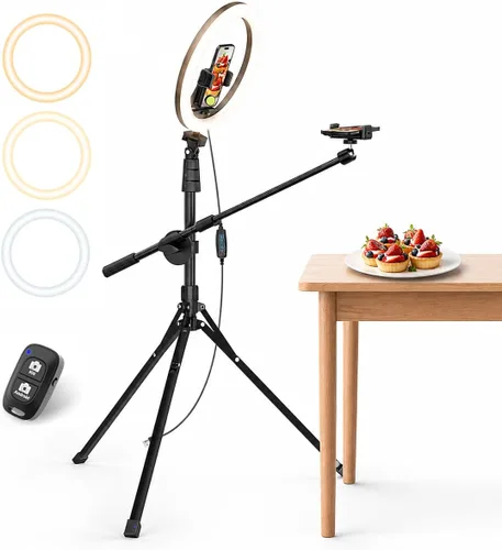 Vista 7 de UBeesize - Trípode de luz de anillo de 12 pulgadas para iPhone, soporte de teléfono superior de 75 pulgadas de alto