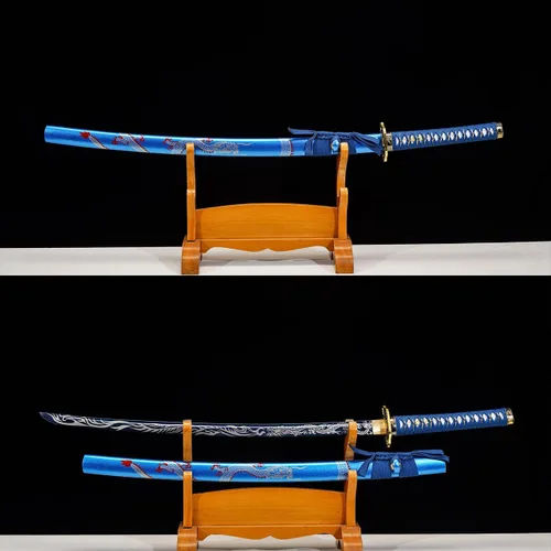 Vista 6 de Kamaiwo -1045/1060 hechas a mano forjadas a mano, auténticas, las katanas japonesas son un regalo único para hombres. El acero de alto carbono