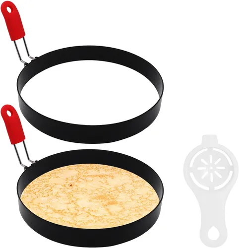 Vista 9 de 4 Pack Egg Rings for Frying Eggs with Foldable Handle, Stainless Steel Square & Round Egg Shaper, Eggs Mcmuffin Ring Mold for Camping Pancake