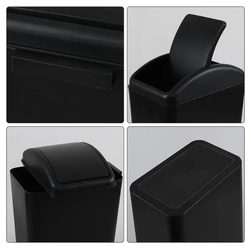Vista 3 de Cubo de basura con tapa oscilante de 4.2 galones, cubo de basura de plástico con tapa, color negro