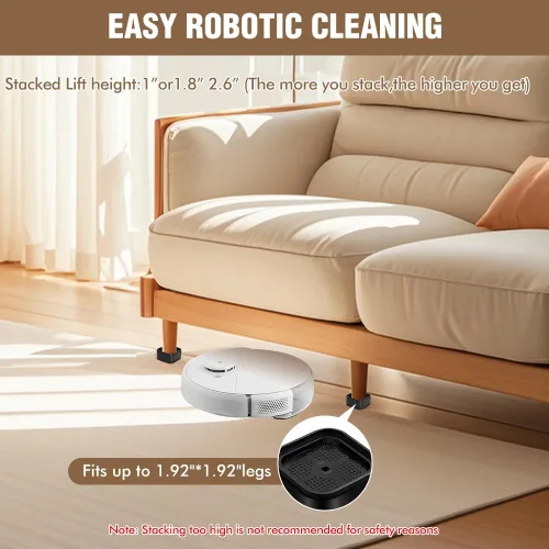 Vista 5 de Paquete de 4 elevadores de muebles de 2 pulgadas, elevadores de cama ajustables resistentes para sofá, silla, sofá, mesa, gabinete, patas de cama