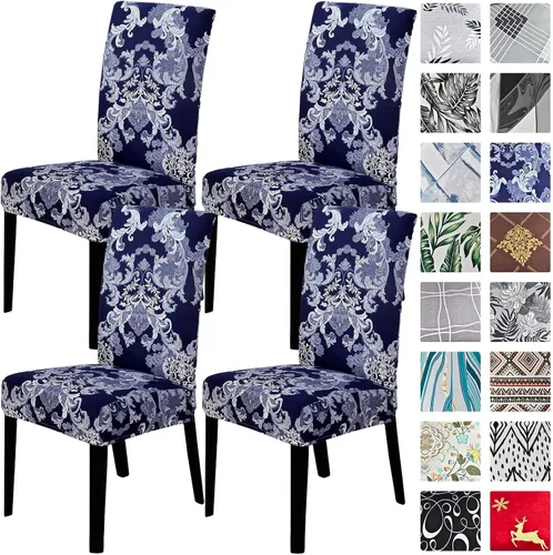 Vista 22 de Juego de 4 fundas para sillas de comedor, elásticas de elastano estampadas, fundas para sillas de comedor, lavables, extraíbles para sillas Parsons