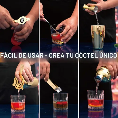Vista 5 de JNWINOG Juego de coctelera de acero inoxidable, kit de bartending de 18.6 onzas, juego de cóctel de mezcla de bebidas, kit profesional de bar y bar