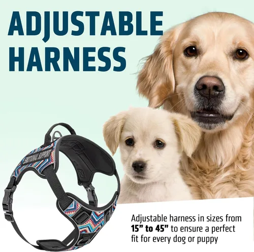 Vista 9 de Dogline Quest - Arnés para perro sin tirones con soporte emocional parches reflectantes extraíbles suave y cómodo chaleco para perro con hebilla