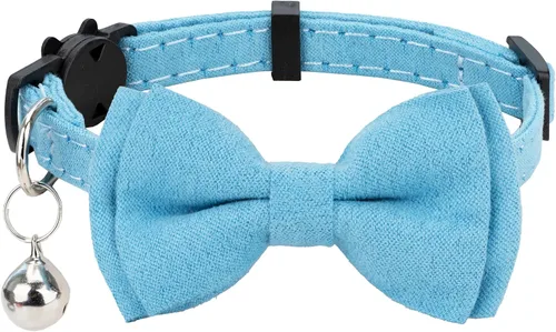Vista 11 de Collar de gato con pajarita de campana Breakaway Kitten Small Pet Safety Solid Wedding Basic Pure Color Suede Soft Adjustable Sailor Bow - [1