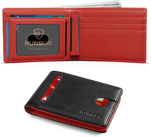Vista 13 de RUNBOX Cartera delgada para hombre, 11 ranuras para tarjetas de crédito, de cuero, con bloqueo RFID, pequeña, delgada, plegable, minimalista 0 negro