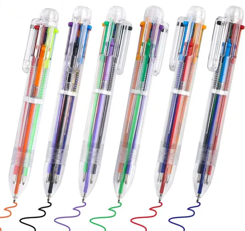 Vista 4 de Paquete de 23 bolígrafos multicolor de 0.020 in, 6 en 1, retráctiles, 6 colores, bolígrafo de barril transparente para suministros de oficina