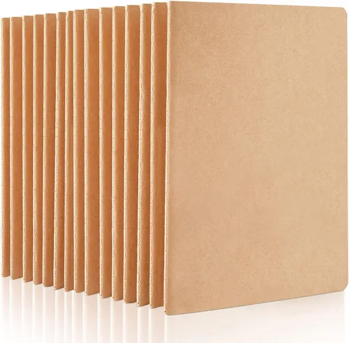 Vista 8 de feela Paquete de 8 cuadernos de papel kraft sin forro, bloc de notas en blanco para dibujar y escribir, cuaderno de bocetos pequeño diario de viaje