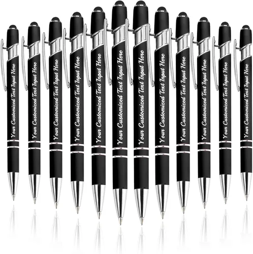 Vista 12 de Bolígrafo personalizado, 50 bolígrafos personalizados, grabado a granel con logotipo de nombre, lápiz digital de tinta negra suave con toque
