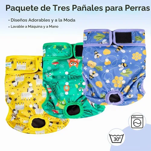 Vista 2 de Paw Legend Pañales lavables y reutilizables para perras, pañales para perras (3 unidades, XS)