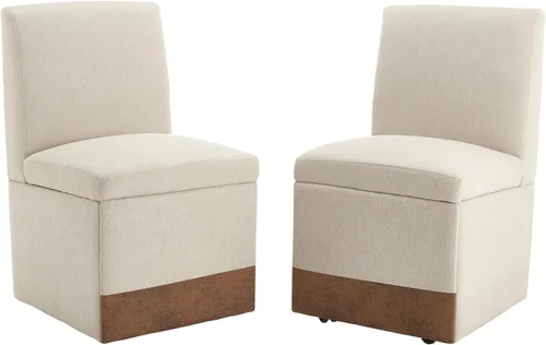 Vista 5 de Juego de mesa de comedor extensible para mesa de cocina extensible de 4, 5 piezas y 4 sillas de almacenamiento ocultas de lino tapizadas de madera