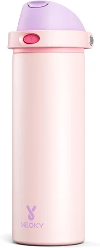 Vista 27 de Botella de agua de 24 onzas para el día de San Valentín: Botella de agua de acero inoxidable Meoky con popote y tapa de boquilla, a prueba de fugas