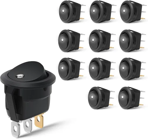 Vista 9 de Nilight Interruptor de palanca basculante de 12 piezas, 3 pines 12V 20A con cable, luz LED redonda, interruptores de encendido y apagado SPST