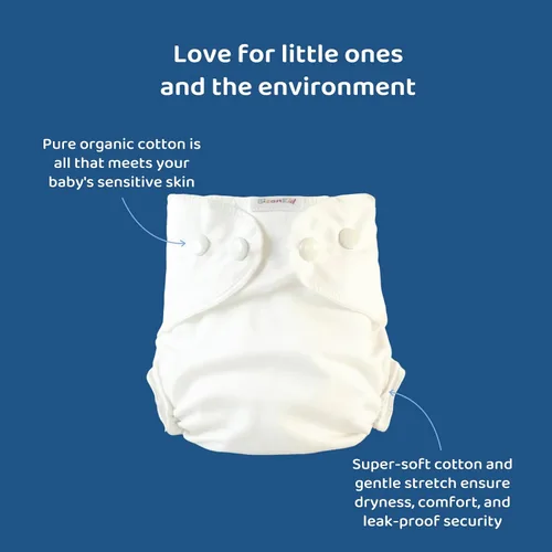 Vista 5 de BISENKID Pañal interior de tela de algodón orgánico, súper absorbente y cómodo, se utiliza con una cubierta de pañal de tela impermeable que se