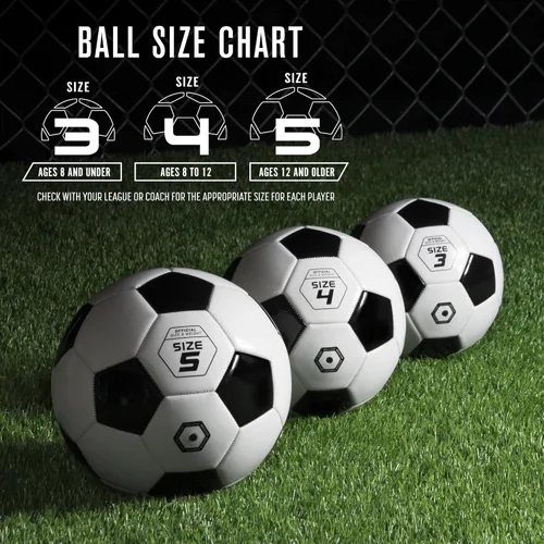 Vista 6 de GoSports - Bolas de fútbol clásicas en negro y blanco - Individual o paquete de 6 - Tallas 3, 4, 5 con bomba para inflar