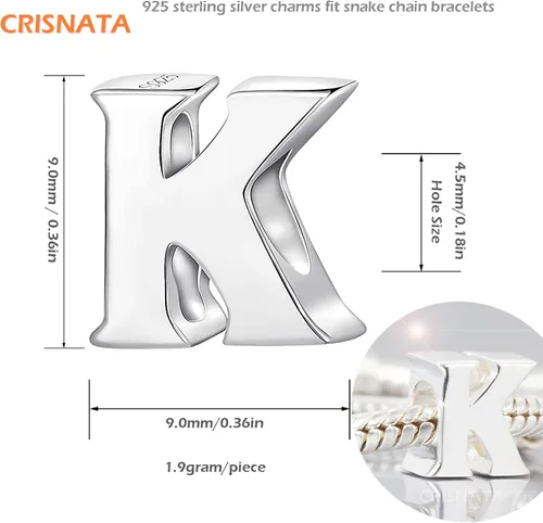 Vista 2 de Complete 26 Letter Charms, Polished 925 Sterling Silver Initial A-Z Alphabet Beads, fits European Name Bracelet, Gift for