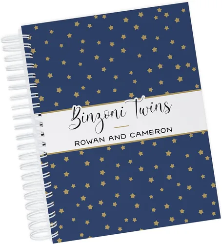 Vista 21 de Personalized Twin Baby Memory Book - Hardcover First Year Album Customized with Babies’ Names - Prompted Baby Journal (Blue Mountains)