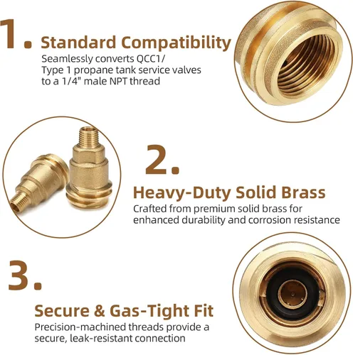 Vista 3 de JINYI QCC1 - Adaptador de manguera de montaje de gas propano de tuerca con rosca macho de 1/4 de pulgada, accesorios de conexión rápida, adaptador
