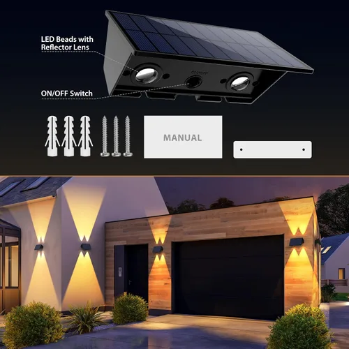 Vista 8 de Luces solares para valla, paquete de 6 luces solares para exteriores, color blanco cálido + RGB arriba y abajo, impermeables, 100 lúmenes