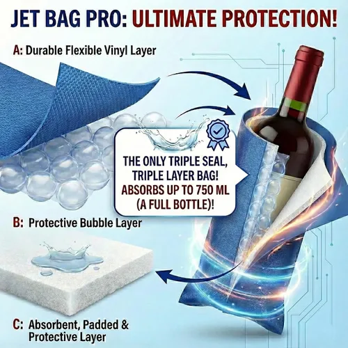 Vista 2 de Jet Bag PRO Version - Bolsas de vino reutilizables para viajes, acolchadas, absorbentes, protector de botellas de vino, bolsas de viaje