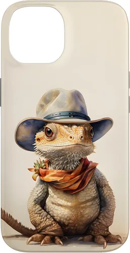 Vista 4 de iPhone 16 Lindo dragón barbudo Beardie con un estuche de sombrero de vaquero