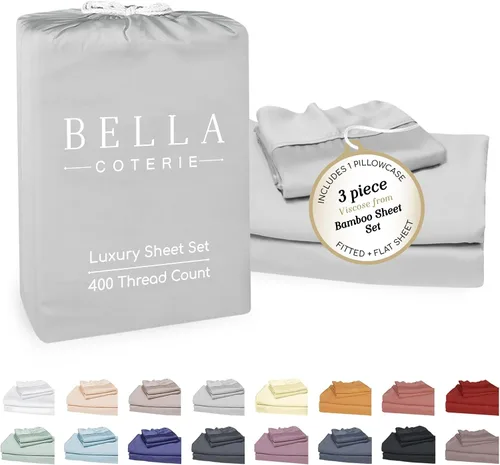 Vista 78 de Bella Coterie - Juego de sábanas tamaño individual, viscosa de bambú, de cultivo orgánico, ultrasuaves, refrescantes para calurosos, esquinas tipo