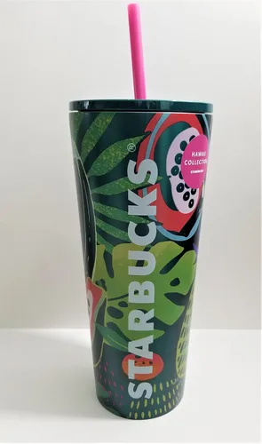 Vista 2 de Starbucks Hawaii Collection - Vaso de acero inoxidable de 24 onzas con diseño de hojas de palmera