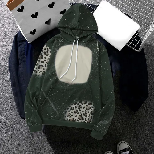 Vista 4 de Sudaderas con capucha para mujer estilo casual holgada talla grande sudadera con capucha con estampado de leopardo camisas de manga larga