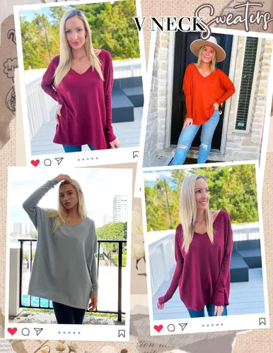 Vista 5 de Suéter de punto para mujer, cuello en V, camisas de gran tamaño, ligero, casual, sin botones, de manga larga, a la moda