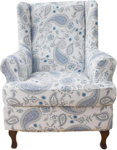 Vista 15 de NILUOH Funda para silla Wingback, 2 piezas, fundas elásticas de elastano para silla con respaldo de ala, funda lavable para sillones con respaldo