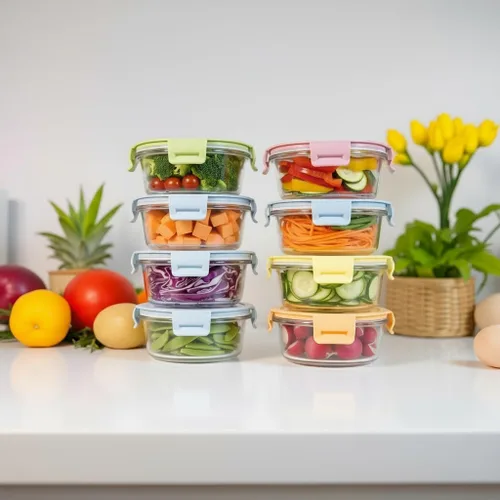 Vista 5 de Recipientes redondos de vidrio para almacenamiento de alimentos de 12 onzas con tapas, recipientes redondos para preparación de comidas de 1.5 tazas