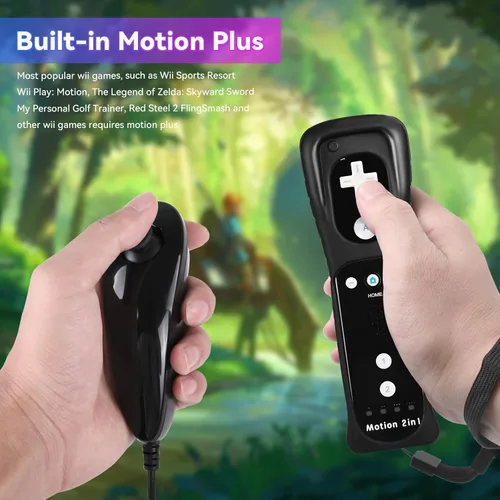 Vista 2 de TechKen 2 Pack Wii Controllers with Wii Motion Plus Inside Shock Wii Nunchuk Controller Compatible Nintendo Wii, Motion Plus Wii Controller