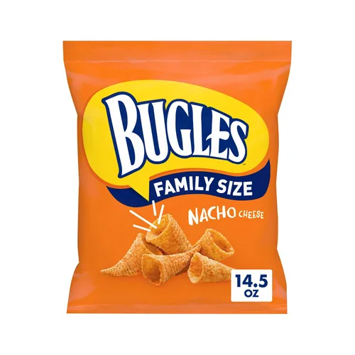 Vista 14 de Bugles Bocadillos de maíz crujientes originales, bolsa de aperitivos, 7.5 onzas