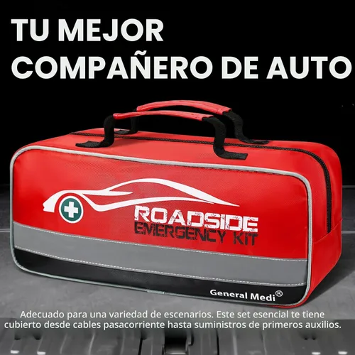 Vista 8 de General Medi Kit de emergencia para coche de 127 piezas incluye kit miniatura de primeros auxilios, cables de arranque, cuerda de remolque, vendaje
