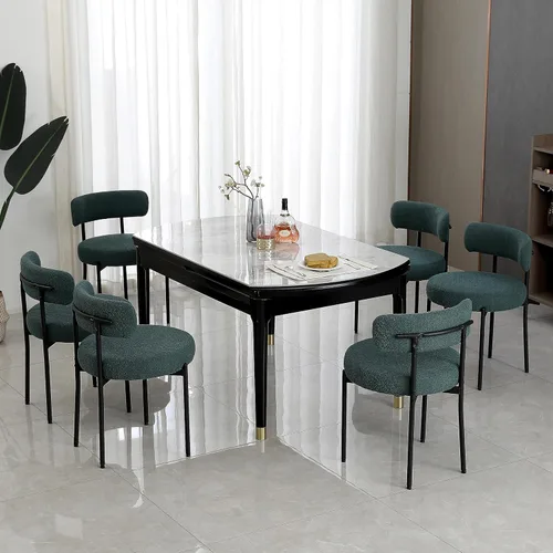 Vista 18 de DYHOME - Juego de 2 sillas de comedor de bouclé negro, sillas de cocina modernas de mediados de siglo con respaldo curvo y patas de metal, sillas