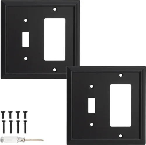 Vista 12 de Placa de pared, cubiertas de toma de corriente dúplex, cubierta de interruptor de luz negro mate - Placa de cubierta de toma de corriente eléctrica