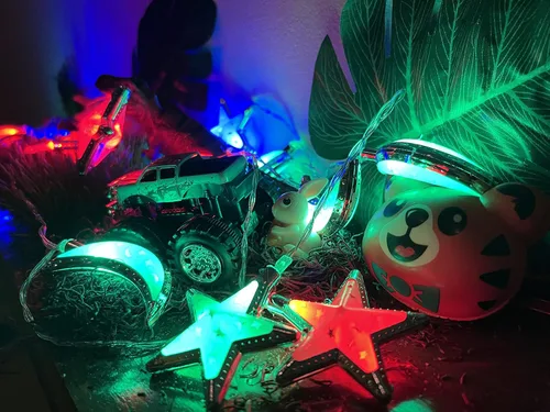 Vista 2 de Guirnalda de luces decorativas 3D LED para decoración de interiores de la casa en festivales, estrellas brillantes y lunas, suministros de fiesta