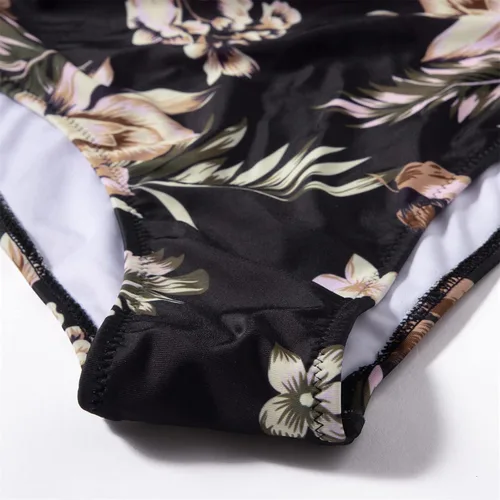 Vista 2 de SUUKSESS Traje de baño de una pieza con volantes y fruncidos para mujer, con control de abdomen, traje de baño adelgazante #1 estampado floral negro