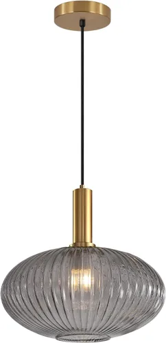 Vista 12 de KCO Lighting Lámpara Colgante Mini de Cristal Ahumado, Accesorio de Iluminación de 1 Luz Oro Cepillado, Luces Colgantes para Isla de Cocina