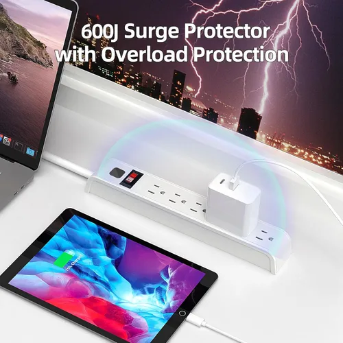 Vista 6 de Regleta protectora de sobretensiones, cable de extensión de 4 pies, protección contra sobretensiones de 600 julios, protección múltiple de 6 tomas