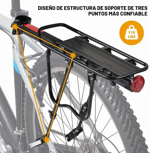 Vista 6 de Rear Bike Rack, Aluminum Alloy, Black, 160 lbs Load Capacity, Quick Release, Cycling Camping Touring