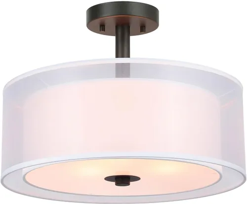 Vista 10 de XiNBEi Lighting XB-SF1194-BN - Lámpara de techo semiempotrada con pantalla de tela, lámpara de techo semiempotrada de tambor de 16 pulgadas